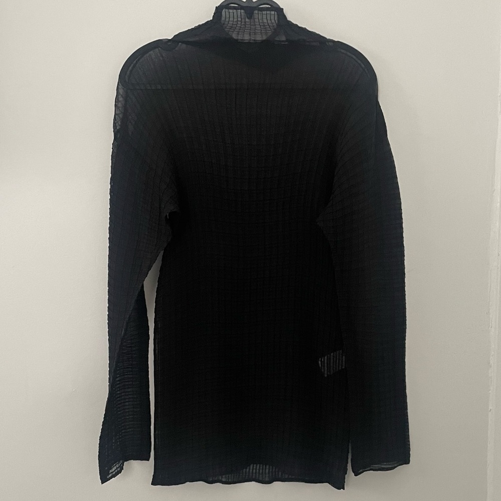 ISSEY MIYAKE pleated square black sheer mock neck long sleeve